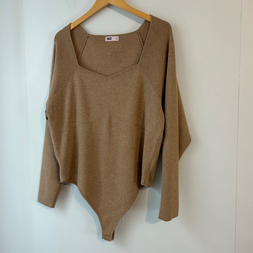 SO‎ Plus Size 3X Long Sleeve V Neck Sweater Bodysuit Heathered Oatmeal